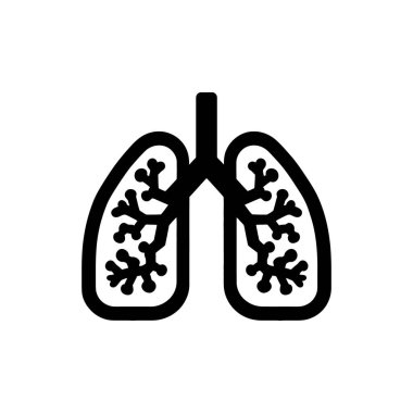 İnsan akciğerlerinin izole edilmiş koyu siyah çizgisi, minimalist tarzda anatomik yapıyı vurgulayan temiz beyaz bir arkaplan üzerinde sergilenir..