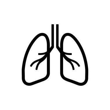 Beyaz arkaplandaki kıvrımlı çizgi detaylarıyla bronşlardan uzanan insan akciğerlerinin basit siyah çizgisi..