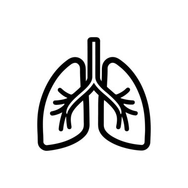 Siyah çizgi sanatı, insan akciğerlerini anatomik basitlikte beyaz bir arkaplan üzerinde gösteriyor, organın yapısını ayrıntılı dokular veya gölgeleme olmadan vurguluyor..