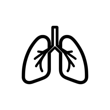 Siyah çizgi çizimi insan akciğerleri ve bronşları gösteriyor. Temiz beyaz arka planda solunum sistemini gösteriyor..
