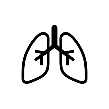 Ciğerlerdeki simge, insan solunum sisteminin anatomik veya eğitici temalar için uygun beyaz bir zemin üzerinde siyah renkte basit yapısını gösterir.