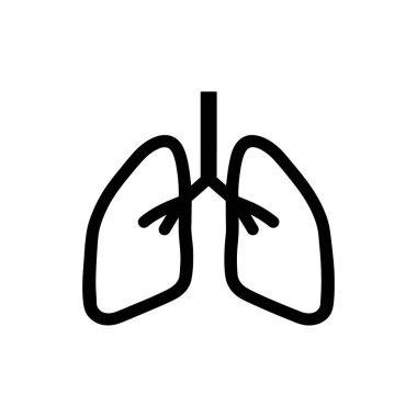 Siyah hatlar beyaz arka plandaki insan akciğerlerini basit anatomik formda gösteriyor. Solunum sisteminin minimalist tasviri soluk borusu ve bronşları içerir..