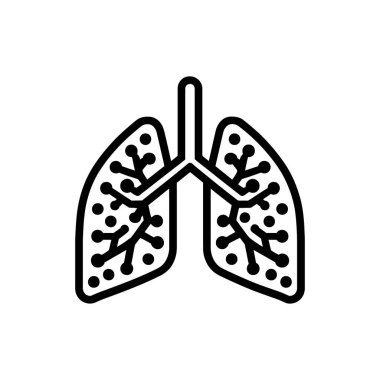 Cesur, net bir taslak insan akciğerlerini gösteriyor, görünür bir iç ağla birlikte, beyaz bir zemin üzerinde sergileniyor..