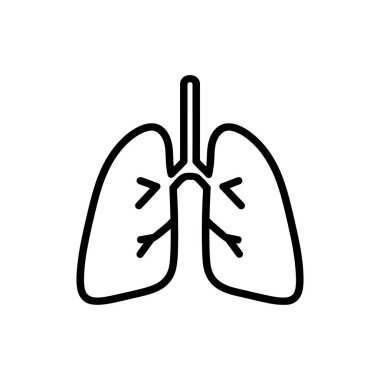 Beyaz arka planda siyah çizgilerde gösterilen acı göstergeleriyle vurgulanan insan akciğerleri anatomik elementleri gösteriyor.