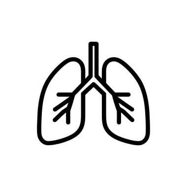İnsan akciğerleri sağlıklı bir solunum sistemi gösterir. Bronşları ve lobları beyaz bir arkaplanda basit, açık siyah çizgi simgesinde gösterir..