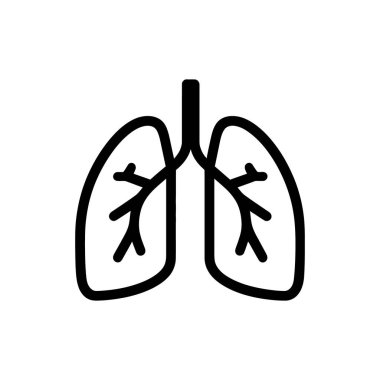 Minimalist akciğer ikonu beyaz arka planda siyah solunum yolları gösteriyor, basit anatomik temsil, tıbbi sağlık ikonu, akciğer sistemi, solunum organı.