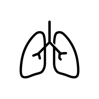 Taslak ikonu, beyaz bir arka planda temiz, minimalist siyah bir çizgi sanatında nefes borusu, bronşlar ve bronşlarla bir çift akciğeri açıkça tasvir eder..