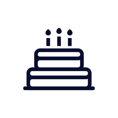 Bu iki katlı bir pastanın minimalist bir simgesi. Beyaz arka planda sunulan şenlikli bir kutlamayı sembolize ediyor..