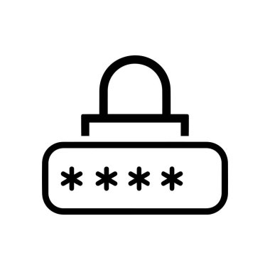 Basit bir siyah taslak, dört yıldız yıldızını gösteren görünür bir kod alanına sahip kilitlenmiş bir asma kilidi gösterir..