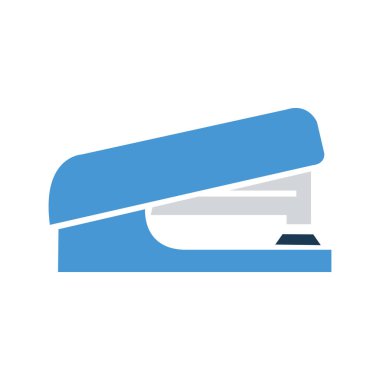 Basit bir mavi zımba vektörü beyaz arka planda tek başına duruyor. Bu temiz resim temel ofis aracını ve onun açık, işlevsel yapısını gösterir.