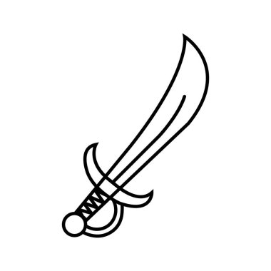 Basit siyah çizgilerle kılıcın kılıcını gösteriyor. Kavisli bir bıçak ve yuvarlak bir kol beyaz bir arkaplanda görünür..