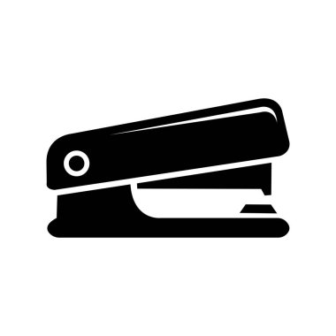 Siyah zımba vektörü ofis evraklarının güvenliği için gerekli ofis ekipmanlarını gösteriyor. Beyaz arka planda basit bir siyah simge..