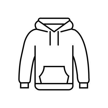 Kapüşonlu kapüşonlu kapüşonlu eşofman simgesi temiz, beyaz bir arkaplan üzerinde cüzdan, kapüşon ve uzun kollu minimalist bir giyim sembolü gösteriyor..