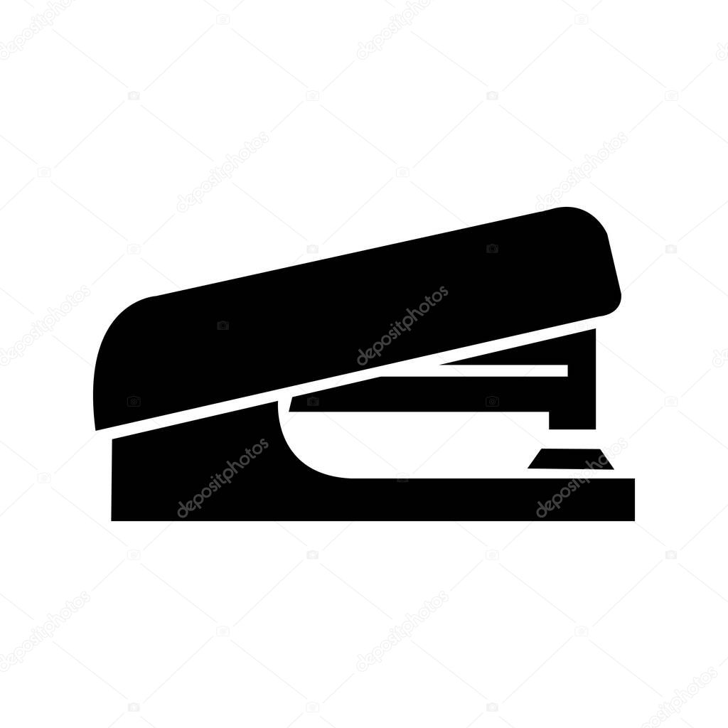 Black stapler icon presents a stationery supply for office work, the design focuses on the office equipment essential for paperwork, on white background.