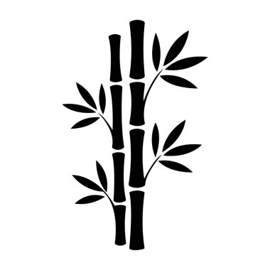 Siyah siluet bambu sapını ve yaprakları beyaz arka planda gösterir.