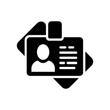 Siyah kimlik kartı simgesi üzerinde beyaz bir arkaplan üzerinde sembol veya işaret kullanımı için uygun tek bir fotoğraf ve veri gösterir.