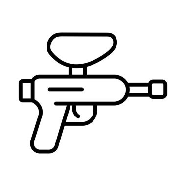 Minimalist paintball gun icon with black outlines on a transparent background shines brightly
