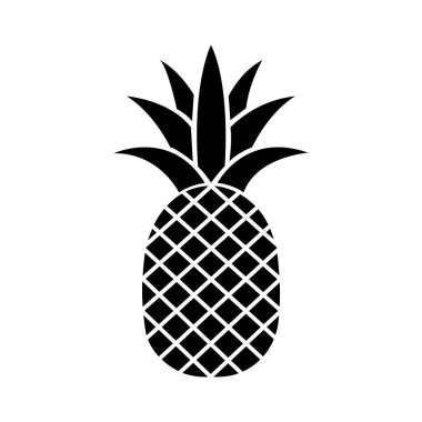 Simple black pineapple icon with leaf on the top against white background