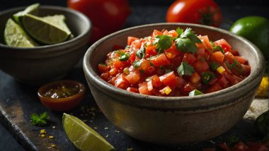 Meksika biberli, salsa soslu ve limonlu. Meksika Gıda Konsepti