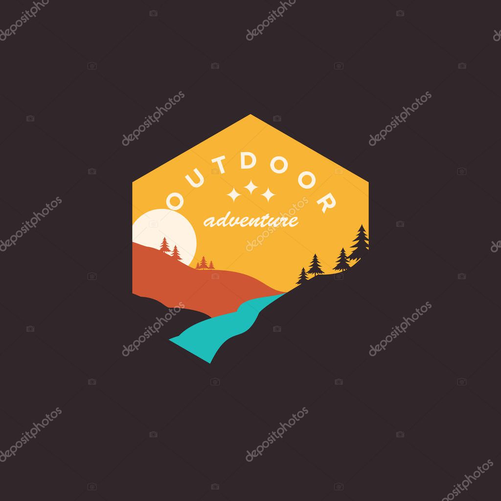 Adventure logo design with lanscape illustrasi concept