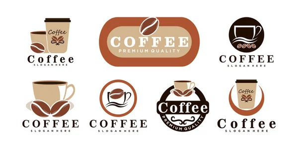 Conjunto Paquete Diseño Del Logotipo Del Café Para Icono Cafetería — Archivo Imágenes Vectoriales
