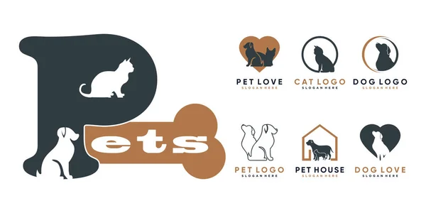 Σύνολο Λογότυπου Για Κατάστημα Κατοικίδιων Ζώων Εικονίδιο Κλινικής Κατοικίδιων Ζώων — Διανυσματικό Αρχείο