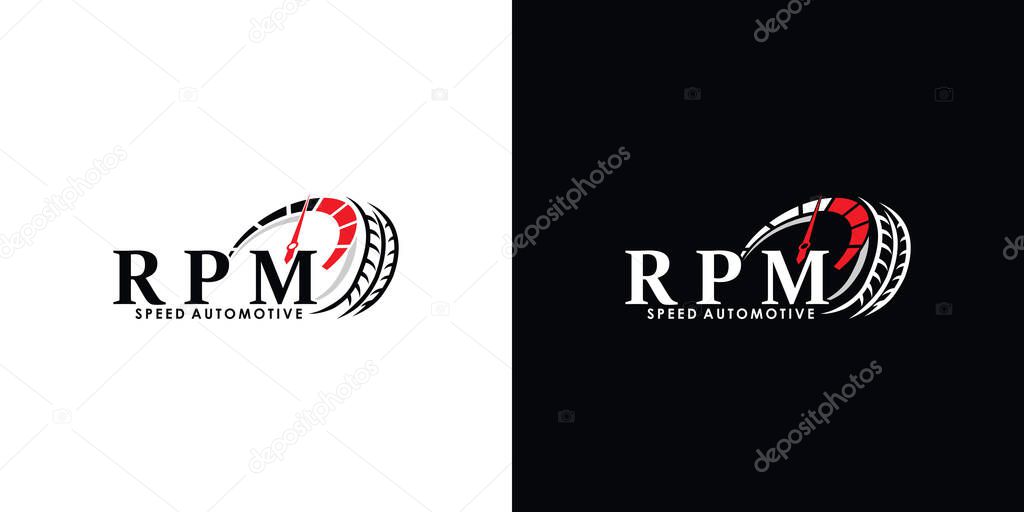 Speed rpm logo design for automotive with creative concept premium vector