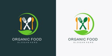 Vejetaryen gıda logosu yaratıcı konsept premium vektörü ile dizayn edilir