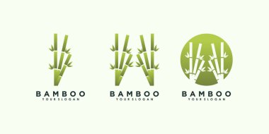 Yaratıcı konsept premium vektörü olan bambu ve yaprak logosu tasarımı