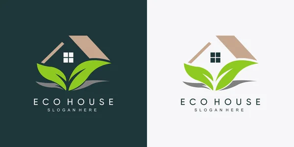 Projektowanie Logo Domu Ekologicznego Nowoczesną Koncepcją Kreatywną Wektor Premium — Wektor stockowy