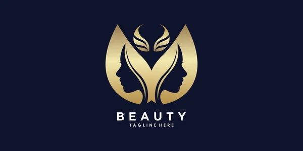 Krása Žena Logo Design Krásou Zlatý Gradient Styl — Stockový vektor
