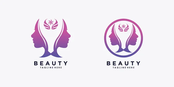 Krása Žena Logo Design Květinovým Konceptem Gradient Styl — Stockový vektor