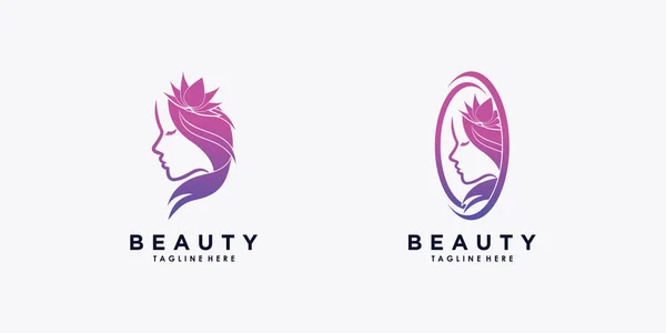 Schönheit Frau Logo Design Mit Blume Konzept Gradienten Stil — Stockvektor