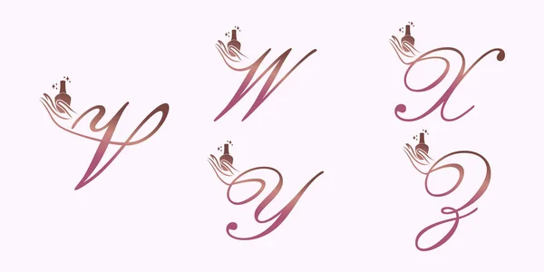 Набір Літерного Шрифту Вектор Дизайну Логотипу Лаком Нігтів Значок Краси — стоковий вектор