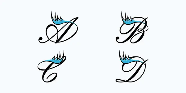 Set Letter Font Logo Design Vector Eyelash Beauty Icon — Stock Vector