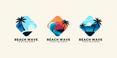Modern konsepte sahip plaj ve günbatımı logosu dizaynı