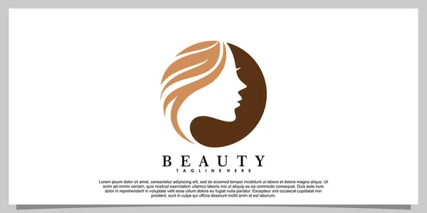 ヘッド女性とリーフクリエイティブコンセプトの美容ロゴデザイン — ストックベクタ