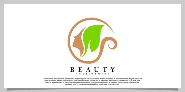 Дизайн Логотипа Красоты Головкой Женщины Лист Творческой Концепции — стоковый вектор