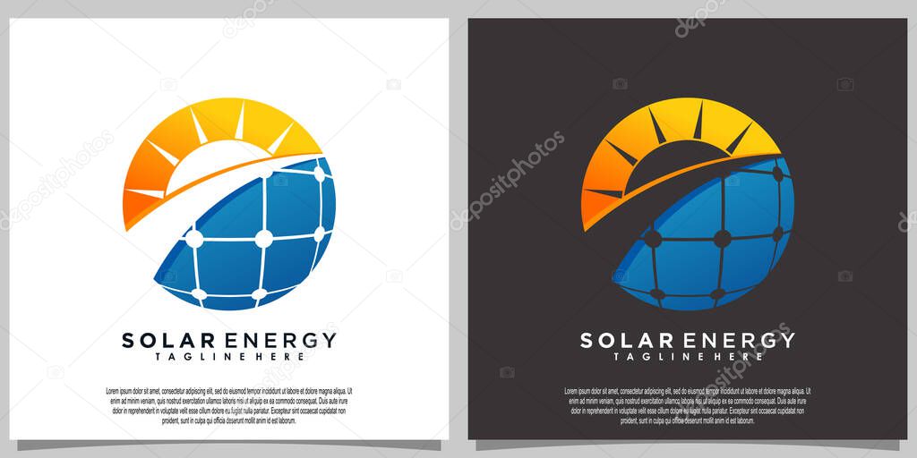 Sun solar energy logo design with solar panel tech