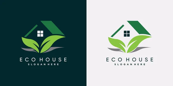 Nature House Logo Design Vector Illustration Leaf Element Green Color — Stock Vector