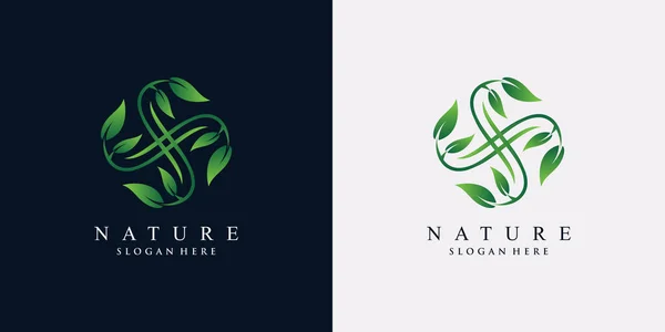Zielony Liść Natura Logo Design Szablon Kreatywną Unikalną Koncepcją — Wektor stockowy