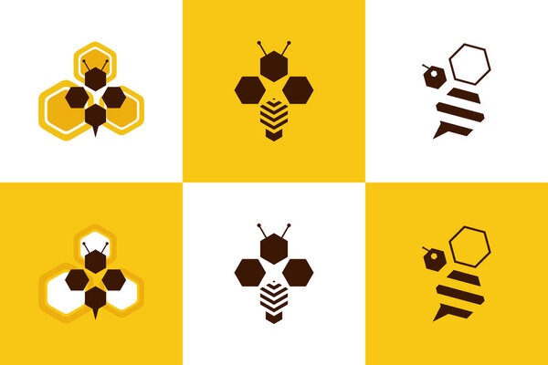 коллекция дизайна логотипа пчелы креативная концепция премиум вектор