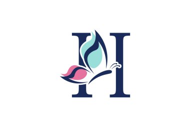 Kelebek illüstrasyon logosu içeren h harfi logo tasarımı