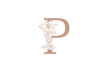 çiçek ve botanik logosu dizaynı p harfi logo kavramı ile
