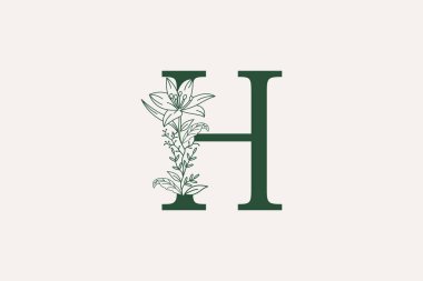çiçek ve botanik logosu dizaynı h harfi logo kavramı ile