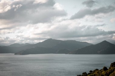 Picton sahil şeridinin kasvetli bir görüntüsü. Gökyüzü kısmen örtülü.