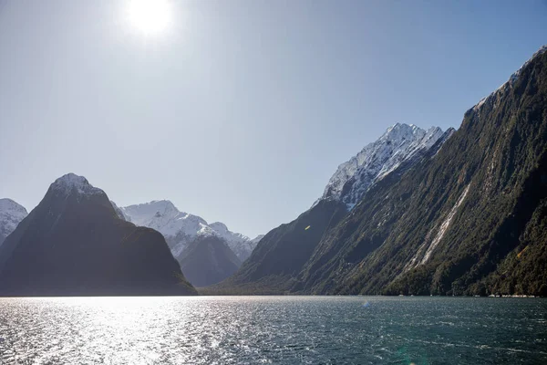 Slunečný Obraz Milford Zvuky Novém Zélandu — Stock fotografie