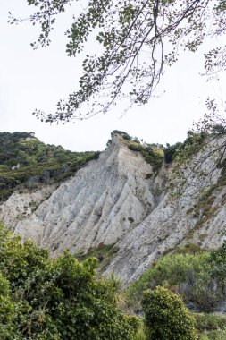 Wellington, Yeni Zelanda 'daki Cape Palliser' deki kayalıkların fotoğrafı. Zirveler ayrı.