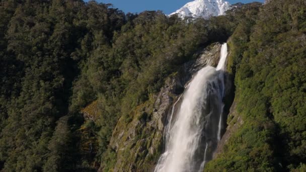 ニュージーランドのミルフォードサウンドで見つかったボーエン滝のショット — ストック動画