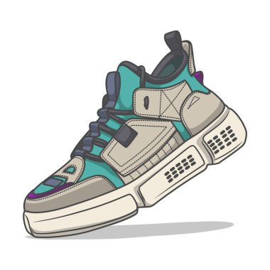 Sportif spor ayakkabıları koleksiyonunun yer aldığı enerjik bir vektör illüstrasyonu, hem stil hem de işlevsellik isteyen spor meraklıları ve sporcular için ideal.